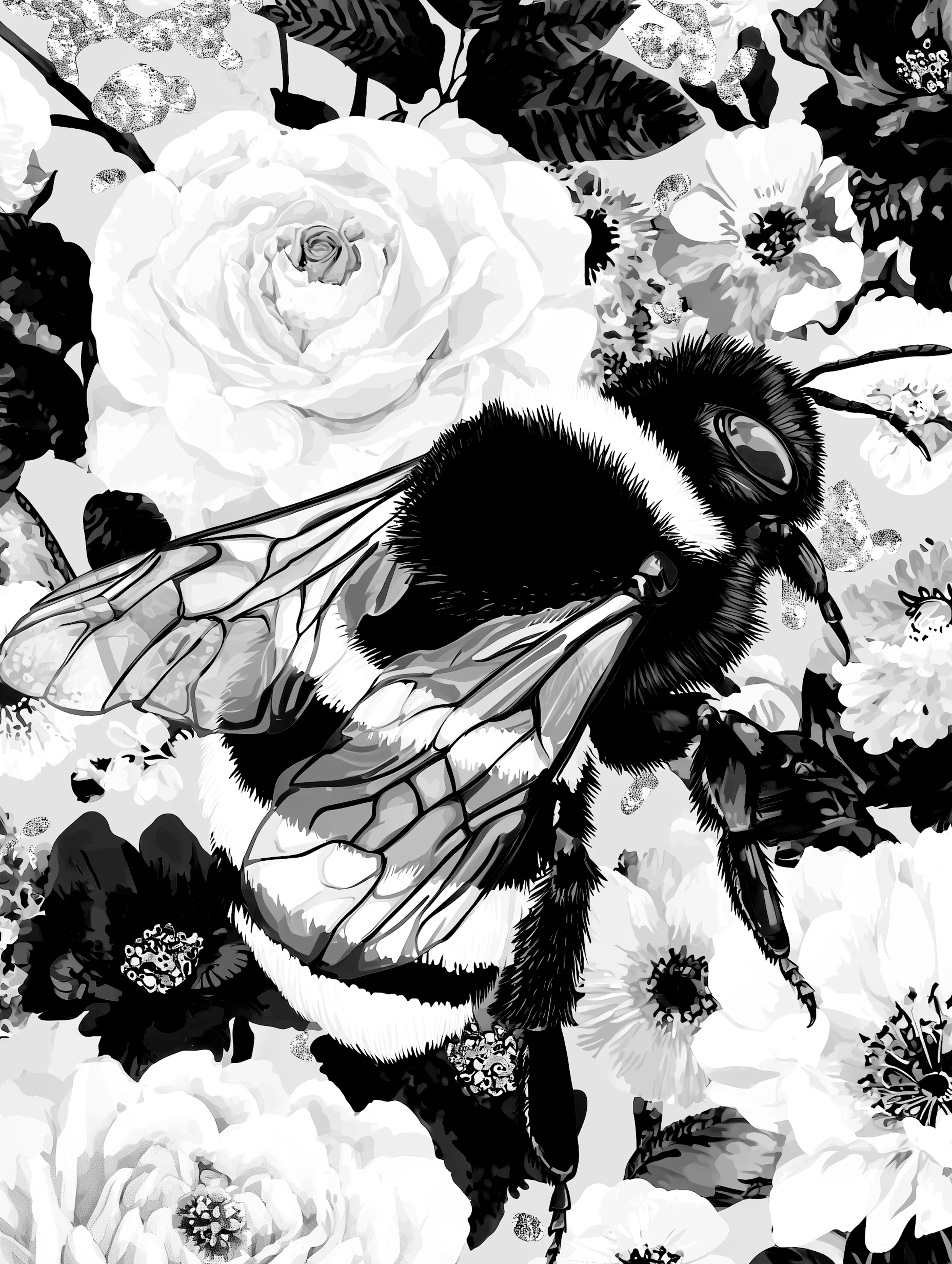 Free printable bee coloring page for adults featuring fuzzy climbing bee